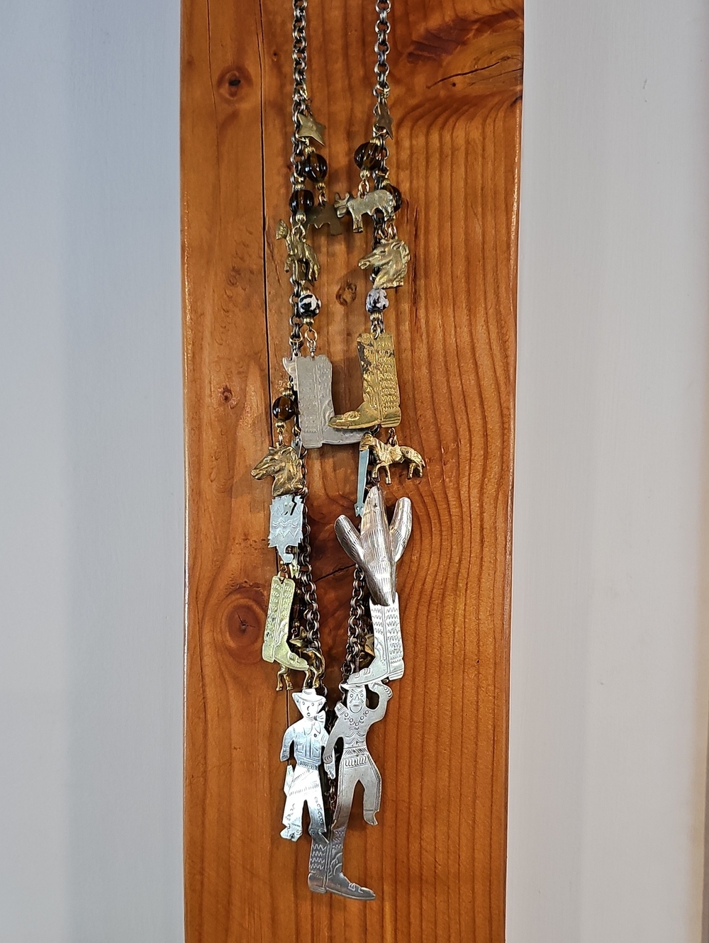 Vintage Mid Century Mexican Silver Western Charm Necklace Cowboy Native American